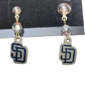 Vintage San Diego Padres Blue & Glitter Dangle Post Earrings With Crystal Detail